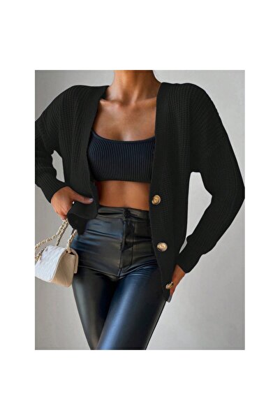 vuvutasarım Νέα σεζόν Γυναικεία χειμερινά πλεκτά με λεπτομέρεια με κουμπιά Ζακέτα 4183