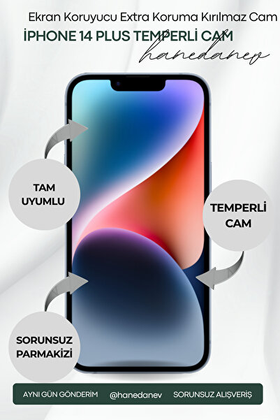 Hanedanev İphone 14 Plus Temperli Cam Ekran Koruyucu Extra Koruma Kırılmaz Cam