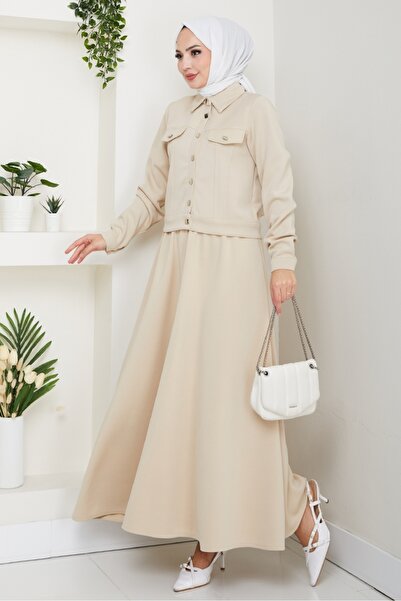 Bestenur Σετ Μπουφάν Φούστα Scuba Διπλό 1614 - Μπεζ