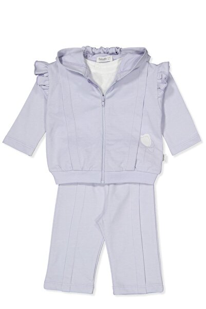 Bebetto İKİ İP KAPŞONLU FERMUARLI HIRKA 3LÜ TAKIM (BABY GIRL/25) LİLA