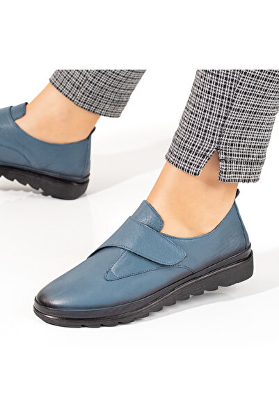 Modlet.ro Дамски сини ежедневни обувки от кожа с велкро закопчаване MOD10350