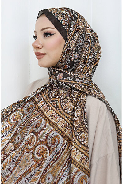 sefamerve Etnik Desen Vual Şal 70303-01 Kahverengi