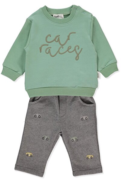 Bebetto طقم سويت شيرت من قطعتين (سباقات السيارات) رمادي اللون