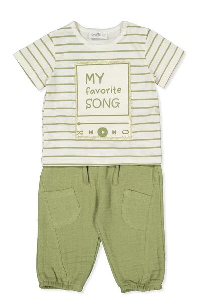 Bebetto KETEN MÜSLİN T-SHIRT 2Lİ TAKIM (FAVORITE SONG) YEŞİL