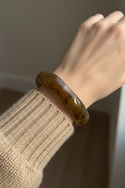 lumosart Kahverengi Kemik Görünümlü Kalın Kadın Bileklik – 7 cm çap