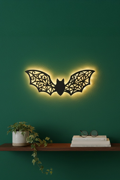 Woodnity Yarasa Figürlü Işıklı MDF Duvar Dekoru – 3D Tasarım Gece Lambası Atm...