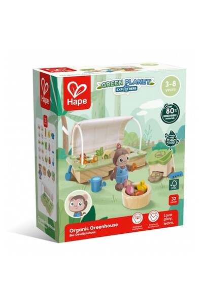 Hape Set interactiv din lemn, Hape, Seră organică, 32 piese