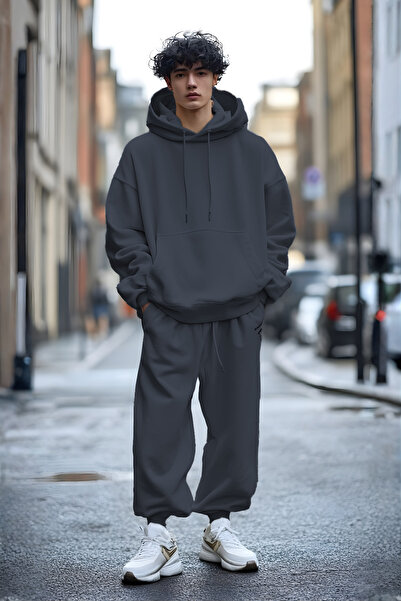 YAKAMEL طقم بدلة رياضية للرجال بقلنسوة ناعمة مصنوعة من 3 خيوط