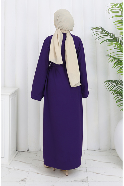 sefamerve Lace-Up Dress with Cuffed Sleeves 2160-04 Purple