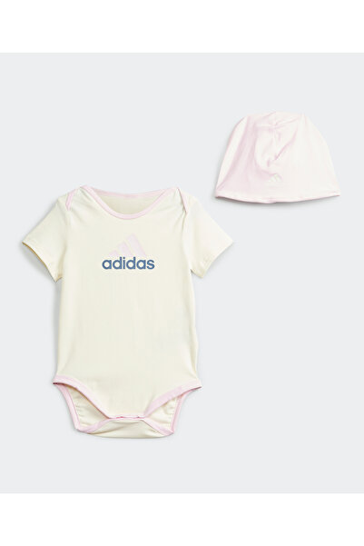 adidas Infants Essentials Big Logo Gift Set Body and Beanie-Beige