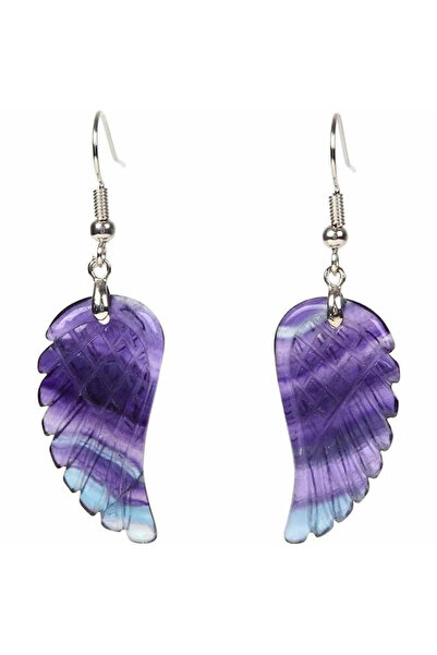 craftmystic Cercei cu aripi de înger din piatră semiprețioasă fluorită 3 cm
