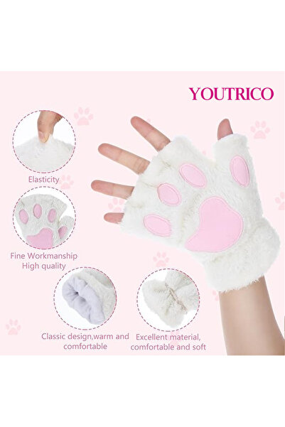 Youtrico قفازات على شكل مخلب قطة فروية، قفازات بدون أصابع على شكل مخلب دب فرو...