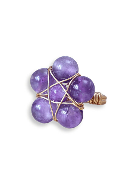 craftmystic Inel cu ametist auriu și design floral