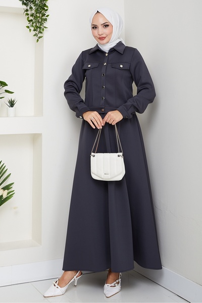 Bestenur Jacket Skirt Scuba Two-Piece Set 1614 - Anthracite