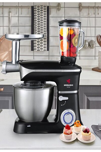 MEBASHI 3-in-1 Stand Mixer, 6.5 L Stainless Steel Bowl, 1.5 L Glass Blender Jar, 6 Speeds, Meat Grin