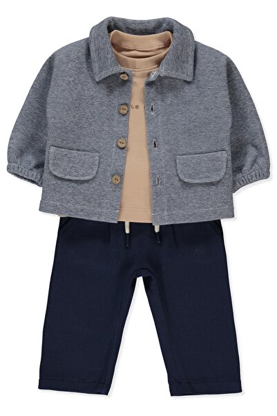 Bebetto طقم كارديجان محبوك من 3 قطع (جاهز للارتداء) أزرق داكن