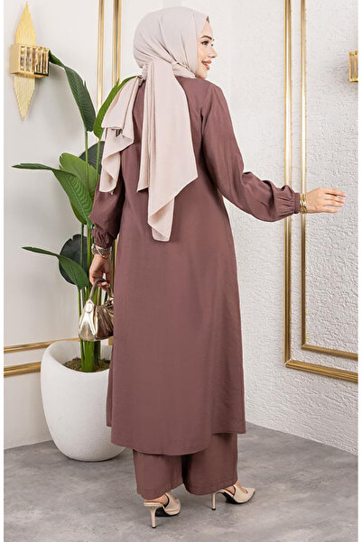 sefamerve Uzun Tunikli Modal Takım 0330-02 Kahverengi