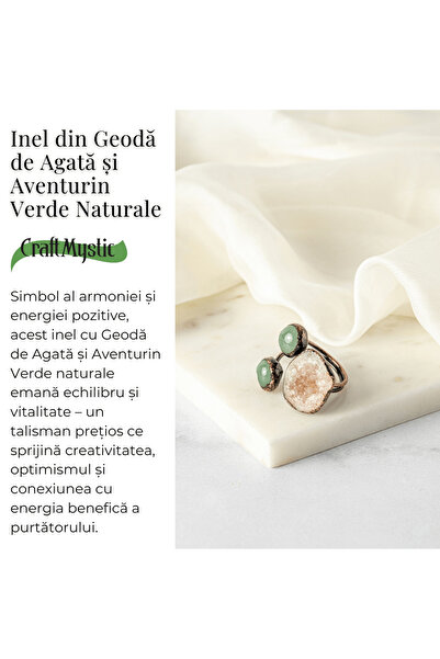 craftmystic Green Agate and Aventurine Agate Geode Ring - Inner Harmony and Vitality