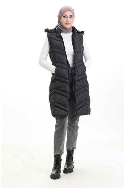 sefamerve Hooded Zippered Inflatable Vest 0205-01 Black