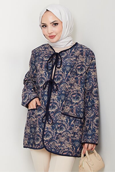 Bestenur Μπουφάν με έθνικ σχέδιο με καπιτονέ 1618 - Σκούρο μπλε