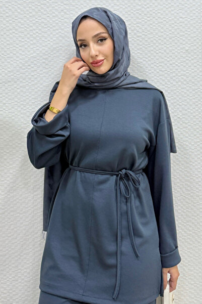 Tesettür Diyarı Модална туника с колан - димен сив стандарт (размери 38-44)