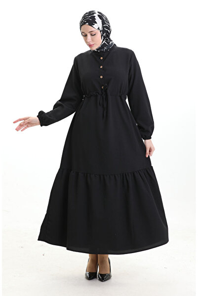 sefamerve Beli Lace-Up Half Button Dress 0182-09 Black