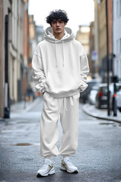 YAKAMEL طقم بدلة رياضية للرجال بقلنسوة ناعمة مصنوعة من 3 خيوط