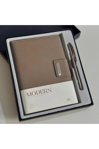 Evistro Deri Mıknatıs Kapaklı Kalemli Ajanda Günlük Not Defteri Notebook Kahverengi