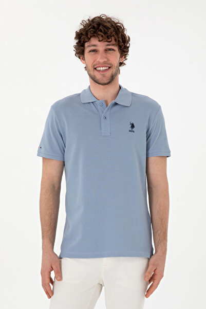 U.S. Polo Assn. تي شيرت رجالي ذو قصة ضيقة وياقة بولو باللون الأزرق الأساسي 50...
