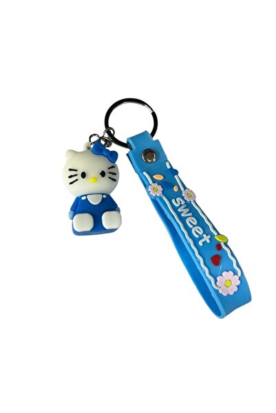 GenelTedarik Colorful Silicone Keychains-Blue Hello Kitty