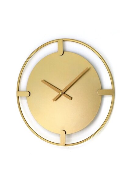 OEM Ceas de perete, analog, rotund, metal, auriu, 40 cm