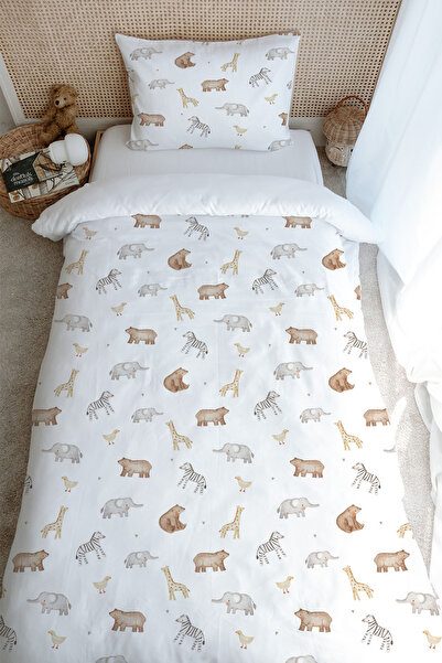 Tuğba Kuğu Single Duvet Cover Set (160X220) - Pureline Series - Cute Animals