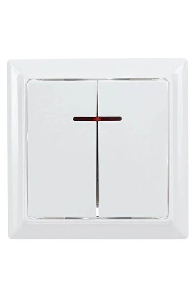 HOFF Soft double switch, with indicator light, white, 86x86mm, recessed, frame included, 10A