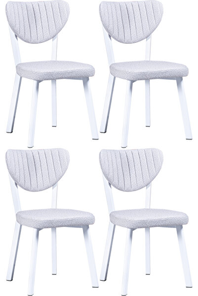 Puklife 4 Adet Ecrin Mutfak/ Salon/ Balkon Sandalyesi Beyaz Renk Metal Ayak P...