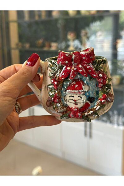 Atolye Atlas Seramik Süslü Noel Baba Kupa - Yılbaşı Ruhu