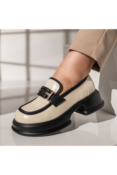 BMoD Pantofi casual bej pentru femei cu talpă groasă neagră MOD11837