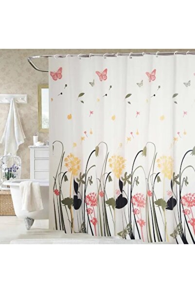 OEM Perdea dus SWSC-151, model floral, alb / galben, 180 x 200 cm