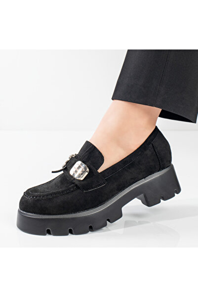 Modlet.ro Women's black suede casual shoes with thick sole MOD11060