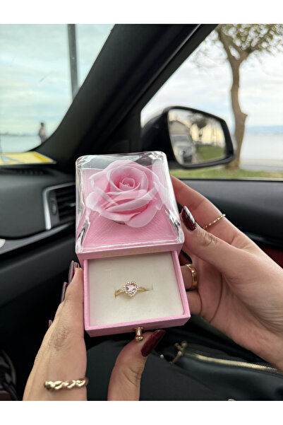 ENES MEDYA Pembe Gül Kokulu Çantalı Kutuda Kalpli Yüzük Sevgililer Günü Hediyesi 001