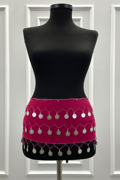 ZEYMERADE Fuşya Gümüş Şakira Oryantal Dansöz Dans Kemeri Pullu Zilli Kına Oyun Eğlence Düğün Shakira Kemer