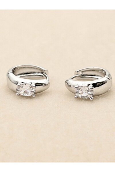Siya Silver Kararmaz Çelik Minimal Tek Taş Halka Küpe - 1,5 cm