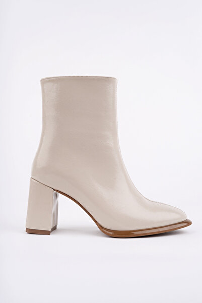 AYS SHOES Kadın Vardola Platform Taban Kırışık Rugan Deri Kalın Topuklu Bot