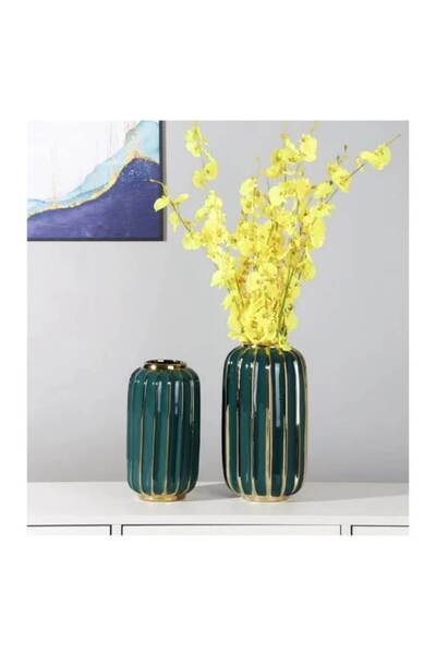 OEM Decorative vase A22G-L, ceramic, green/gold, 29 cm