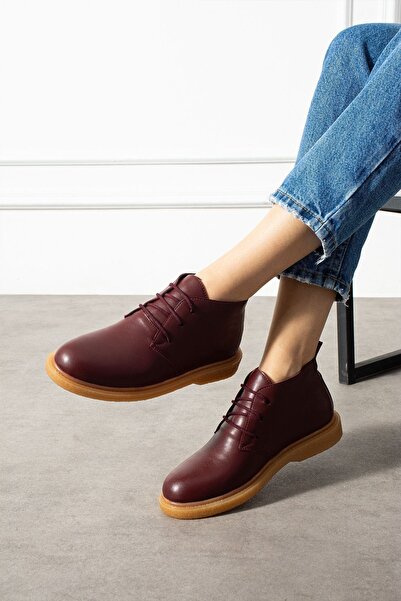 FUGA MODA Pumpy Bordo Cilt Bağcıklı Kadın Bot