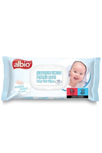 ALBİO Servetele umede pentru copii Albio, alb, 120 buc / pachet