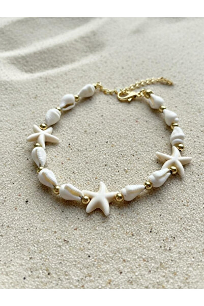 marvelous Kadın Deniz Yıldızı Deniz Kabuğu Gold Boncuk Detaylı Bileklik Ayarl...