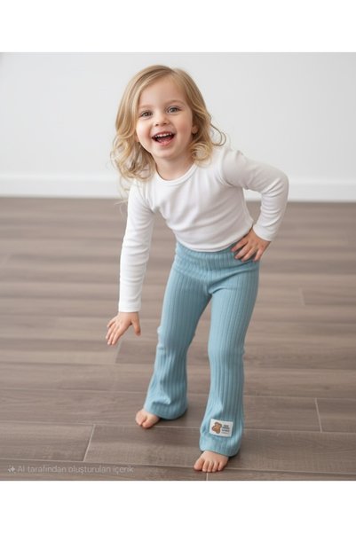 Şenkız Girls' Stretchy Daily Comfortable High Waist Ribbed Leggings