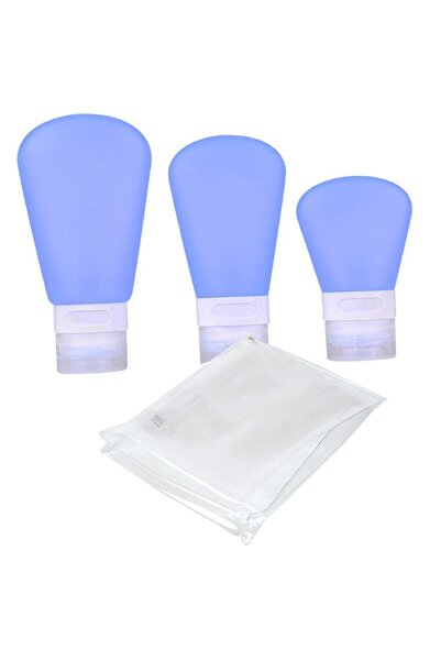 Quasar & Co. Silicone bottles with suction cup, set of 3 with bag, 30 ml, 60 ml, 90 ml, travel kit, blue