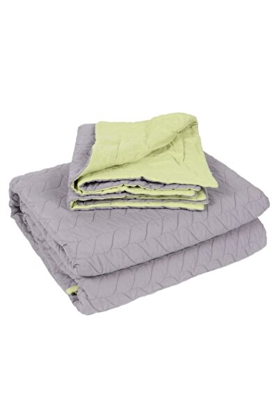 OEM Bedspread + 2 pillowcases, Caressa, 100% microfiber, 180 x 220 cm, yellow / gray