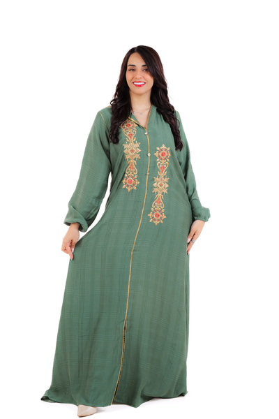 amaan Women's Maghrebi Hooded Jalabiya, Embroidered with Gold Floral Details suitable for Autumn & Winter